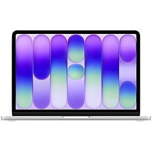Modern laptop displaying colourful abstract gradient wallpaper