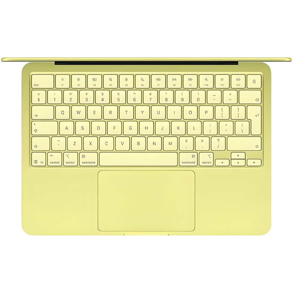 Top view of yellow laptop keyboard and trackpad - Macbook neo Citrus