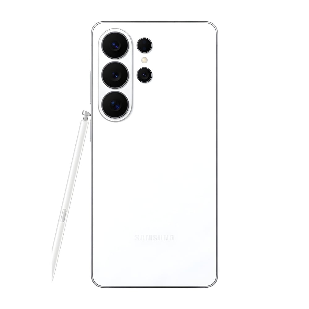 White Samsung smartphone with multiple rear cameras