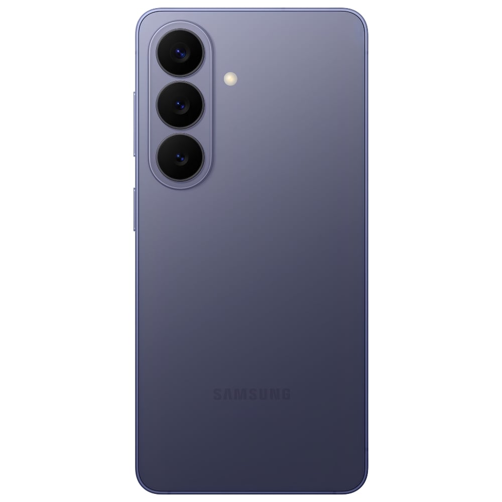 Rear view of purple Samsung smartphone
