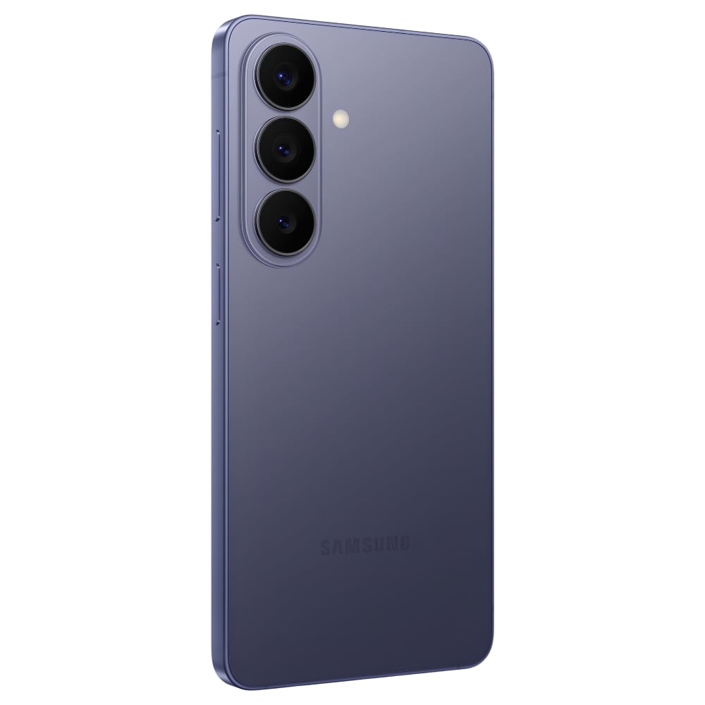 Samsung smartphone with triple rear camera in purple