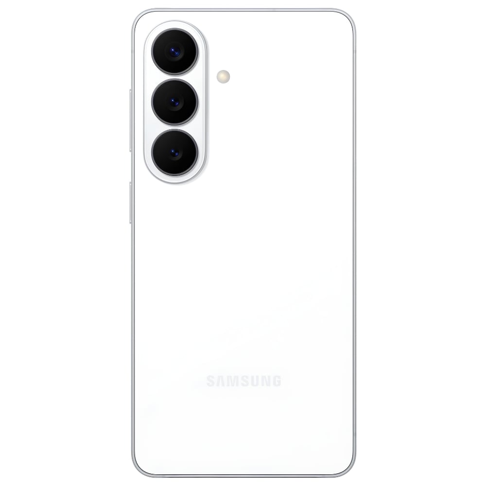 White Samsung smartphone with triple rear cameras