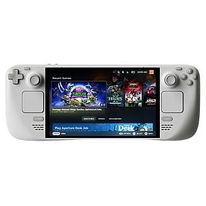 Steam Deck handheld gaming console with home screen